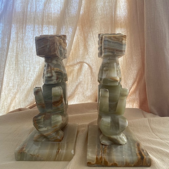 Vintage Jade Onyx Bookends Aztec Carved - Picture 2 of 5